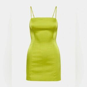 Aritzia Sunday Best Shimmer Satin Mini Dress Lime Neon Green Size 10